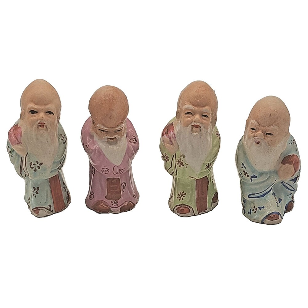 Vintage Set Of 4 Chinese Hand Painted Sage Type Figurines